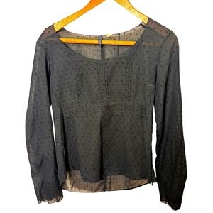 J.Crew Black Swiss Dot Long Sleeve Sheer Blouse Side Zip Sz 4